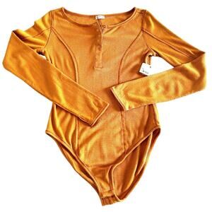 Free People Bodysuit Women's Intimately Sloan Amber Henley Medium NWT
